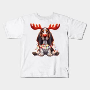 Christmas Red Nose Basset Hound Dog Kids T-Shirt